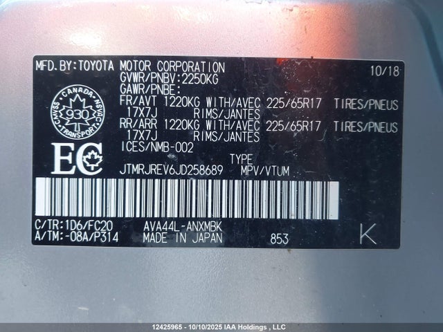 Toyota 2ar-fxe, 2jm+2fm 2018 JTMRJREV6JD258689 Image 19