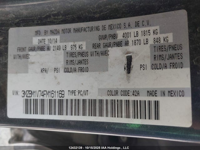 3MZBM1V74FM161169 Mazda pe