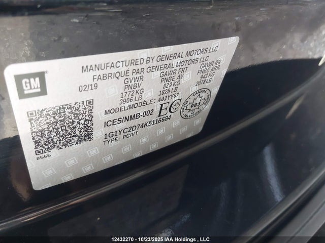 Chevrolet lt1 - direct injection, afm, variable valve timing, high output, alum 2019 1G1YC2D74K5116684 Image 9