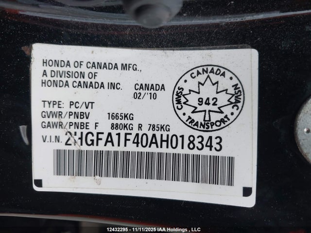 Продаж на аукціоні авто 2010 Honda Civic Dx-g, vin: 2HGFA1F40AH018343, номер лоту: 12432295
