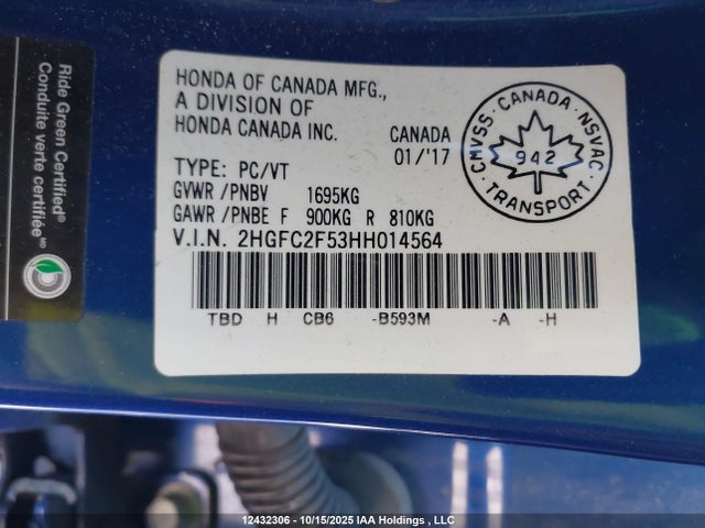 Продаж на аукціоні авто 2017 Honda Civic Lx, vin: 2HGFC2F53HH014564, номер лоту: 12432306