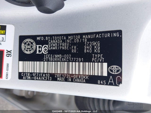 Toyota 2zr-fe 2019 2T1BURHE6KC177291 Image 9