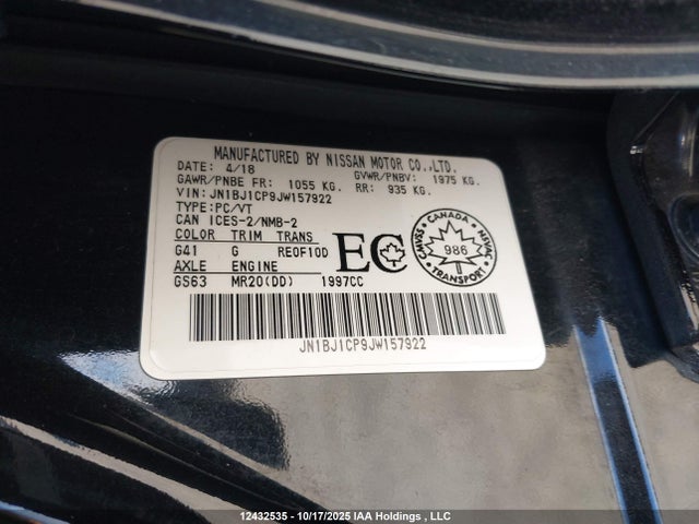 2018 Nissan Qashqai მანქანა იყიდება აუქციონზე, vin: JN1BJ1CP9JW157922, აუქციონის ნომერი: 12432535
