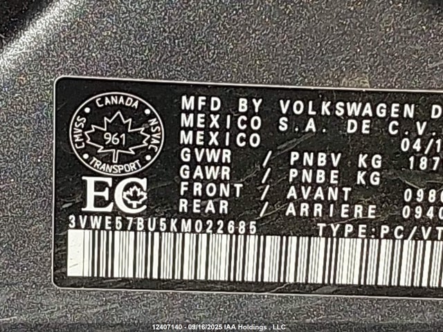 Volkswagen 1.8 tsi 2019 3VWE57BU5KM022685 Image 9
