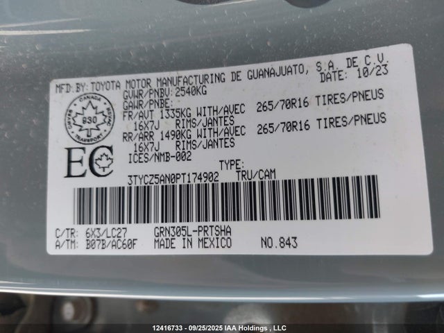 3TYCZ5AN0PT174902 Toyota 2gr-fks