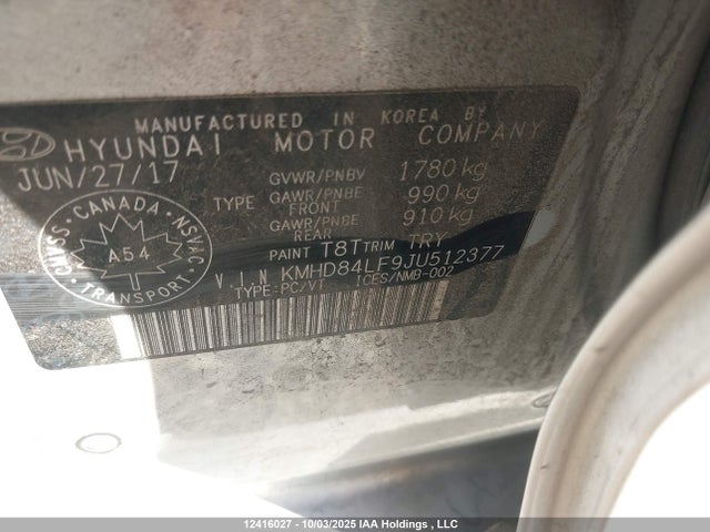 KMHD84LF9JU512377 Hyundai mpi nu