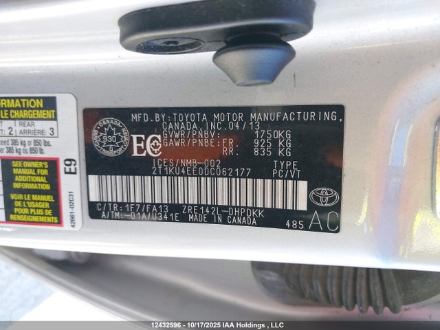 2013 Toyota Matrix მანქანა იყიდება აუქციონზე, vin: 2T1KU4EE0DC062177, აუქციონის ნომერი: 12432596