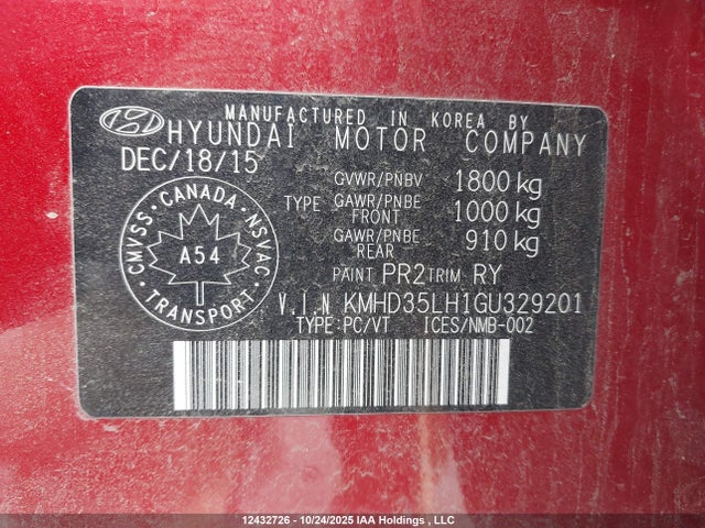 KMHD35LH1GU329201 Hyundai dohc gdi nu