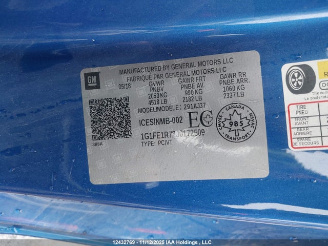 2018 Chevrolet Camaro 1ss მანქანა იყიდება აუქციონზე, vin: 1G1FE1R72J0172509, აუქციონის ნომერი: 12432769