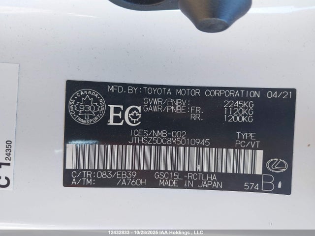 Продажа на аукционе авто 2021 Lexus Rc 350, vin: JTHSZ5DC8M5010945, номер лота: 12432833