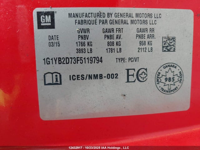 1G1YB2D73F5119794 Chevrolet Corvette Stingray 1lt