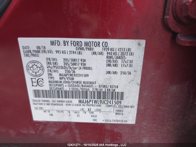 MAJ6P1WL9JC241509 Ford Ecosport