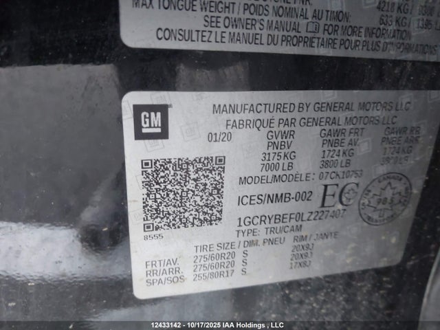 1GCRYBEF0LZ227407 Chevrolet Silverado K1500 Custom