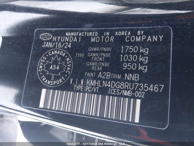 Продажа на аукционе авто 2024 Hyundai Elantra Luxury, vin: KMHLN4DG8RU735467, номер лота: 12433277