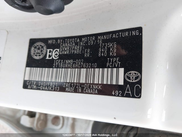 Продаж на аукціоні авто 2017 Toyota Corolla L/le/xle/se/xse, vin: 2T1BURHE6HC763210, номер лоту: 12433477