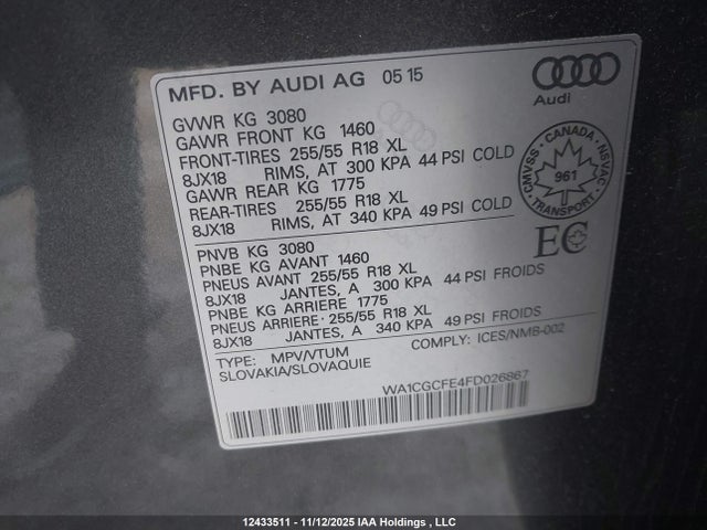 WA1CGCFE4FD026867 Audi Q7 PREMIUM