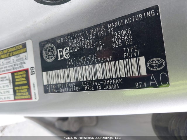Продажа на аукционе авто 2013 Toyota Matrix, vin: 2T1LE4EE1DC022546, номер лота: 12433716