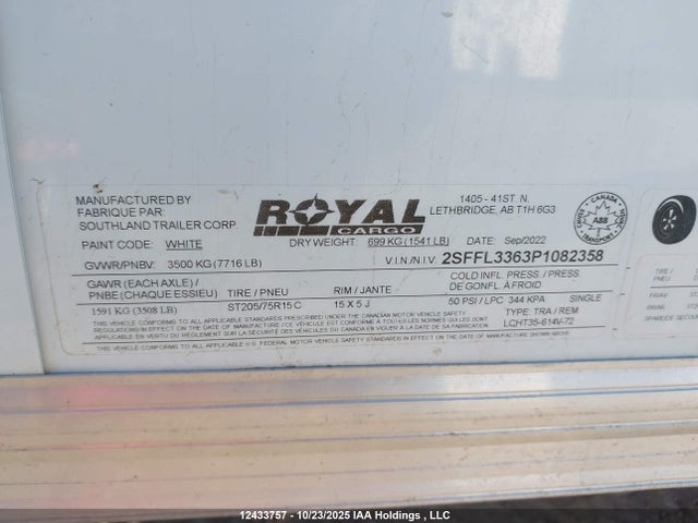 Продажа на аукционе авто 2023 Royal Cargo Cargo Trailer, vin: 2SFFL3363P1082358, номер лота: 12433757