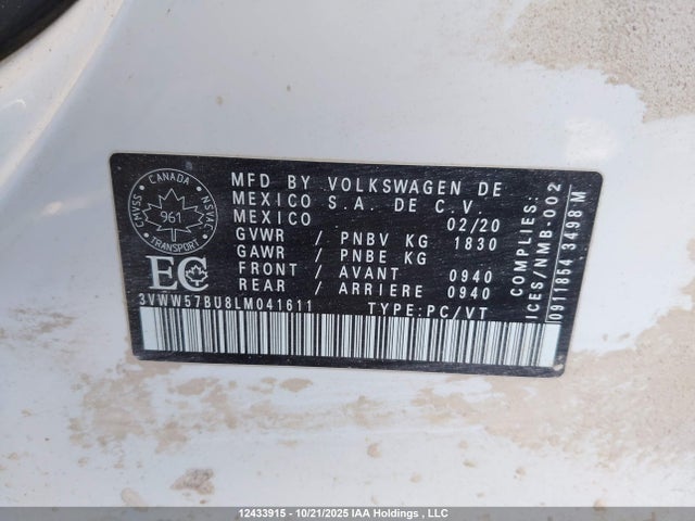 Aukcja sprzedaży 2020 Volkswagen Jetta, vin: 3VWW57BU8LM041611, numer aukcji: 12433915