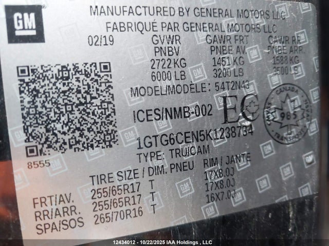 1GTG6CEN5K1238734 GMC CANYON SLE