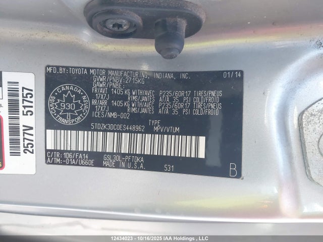 Toyota 2gr-fks 2014 5TDZK3DC0ES448962 Image 9