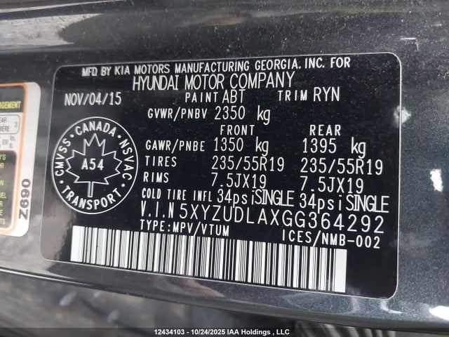 5XYZUDLAXGG364292 Hyundai Santa Fe Sport 2.0t Limited Adventure Edition