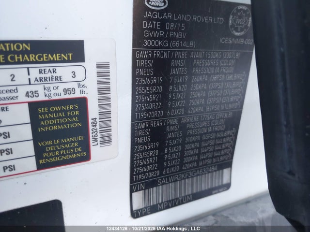 Aukcja sprzedaży 2016 Land Rover Range Rover Sport Hse, vin: SALWR2KF3GA632484, numer aukcji: 12434126