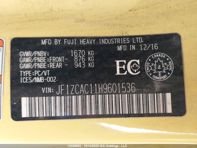 JF1ZCAC11H9601536 Subaru na