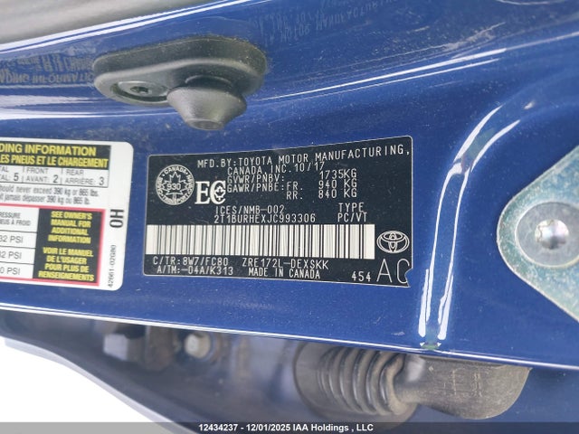 Aukcja sprzedaży 2018 Toyota Corolla Se, vin: 2T1BURHEXJC993306, numer aukcji: 12434237