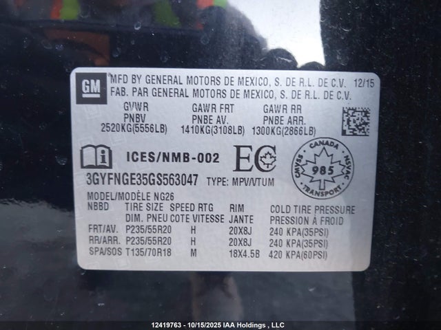 3GYFNGE35GS563047 Cadillac lfx - sidi, vvt, e85 max, aluminum