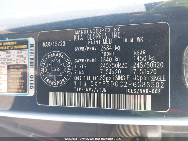 KIA gdi lambda-ii 2023 5XYP5DGC2PG383502 Image 9