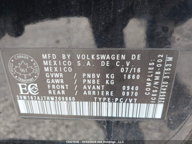 3VW167AJ7HM209860 Volkswagen 1.4 tsi