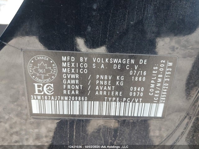 3VW167AJ7HM209860 Volkswagen 1.4 tsi