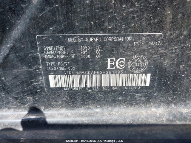 4S3GKAF63H3614951 Subaru na