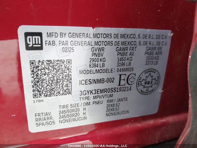 Продажа на аукционе авто 2025 Cadillac Optiq Sport 1 Awd, vin: 3GYK3EMR0SS193214, номер лота: 12434560