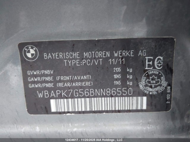 12434617 :رقم المزاد ، WBAPK7G56BNN86550 vin ، 2011 Bmw 3 Series مزاد بيع