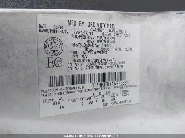 Aukcja sprzedaży 2010 Ford Focus Se, vin: 1FAHP3FNXAW283854, numer aukcji: 12434618
