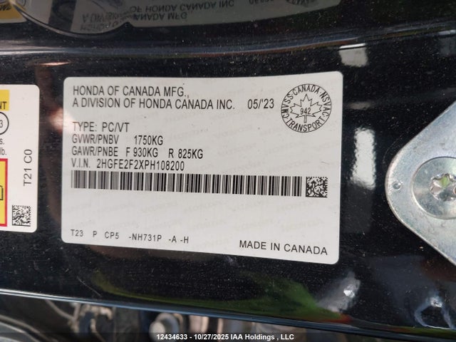 2HGFE2F2XPH108200 Honda Civic Lx/lx-b