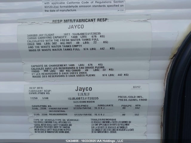 1UJBJ0BT2J1T20235 Jayco Jay Flight