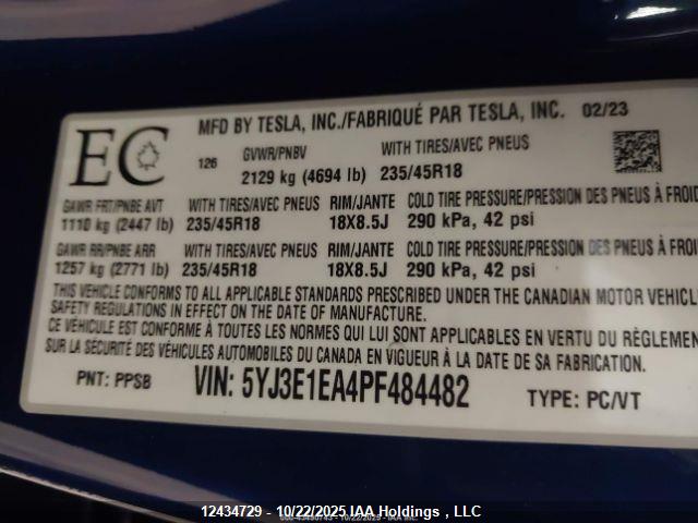 5YJ3E1EA4PF484482 Tesla Model 3 Rear-wheel Drive
