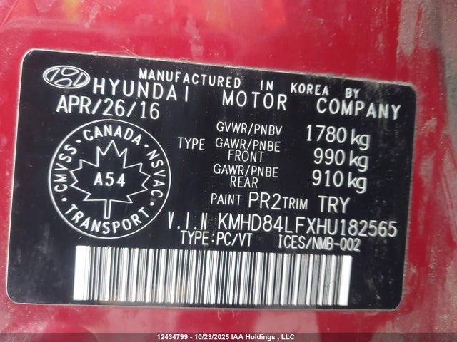 KMHD84LFXHU182565 Hyundai Elantra
