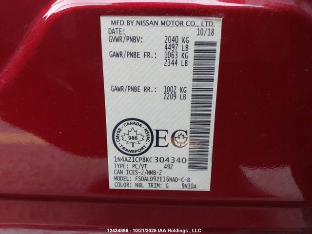 1N4AZ1CP8KC304340 Nissan Leaf S/sl/sv