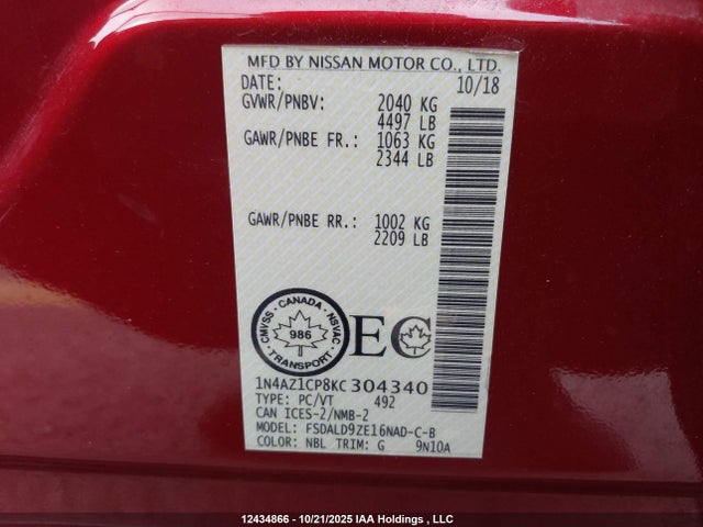 1N4AZ1CP8KC304340 Nissan Leaf S/sl/sv