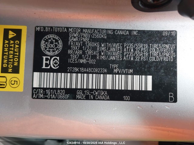 Aukcja sprzedaży 2011 Lexus Rx 350, vin: 2T2BK1BA4BC082334, numer aukcji: 12434914