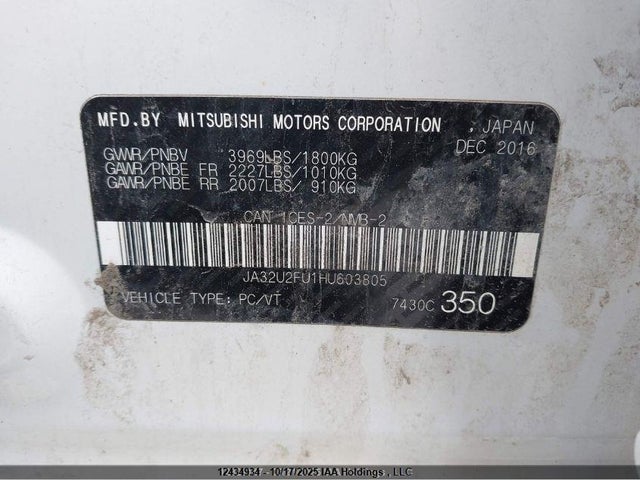 JA32U2FU1HU603805 Mitsubishi LANCER ES