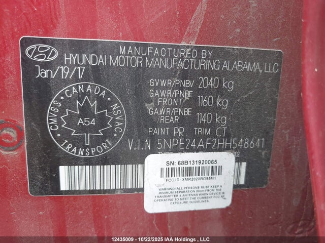 2017 Hyundai Sonata მანქანა იყიდება აუქციონზე, vin: 5NPE24AF2HH548641, აუქციონის ნომერი: 12435009