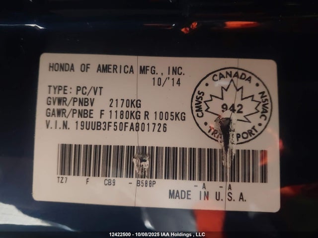 Acura j35y6 2015 19UUB3F50FA801726 Image 18