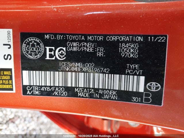 Aukcja sprzedaży 2023 Toyota Corolla Se, vin: JTNK4MBEXP3196742, numer aukcji: 12435594