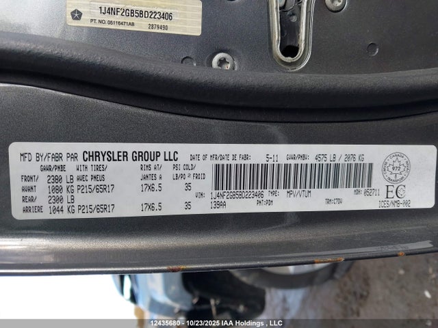 Aukcja sprzedaży 2011 Jeep Patriot Sport/north, vin: 1J4NF2GB5BD223406, numer aukcji: 12435680
