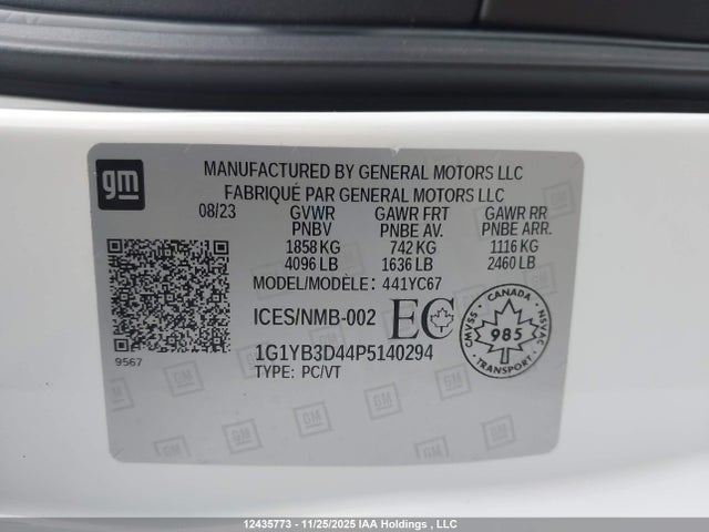 1G1YB3D44P5140294 Chevrolet CORVETTE STINGRAY
